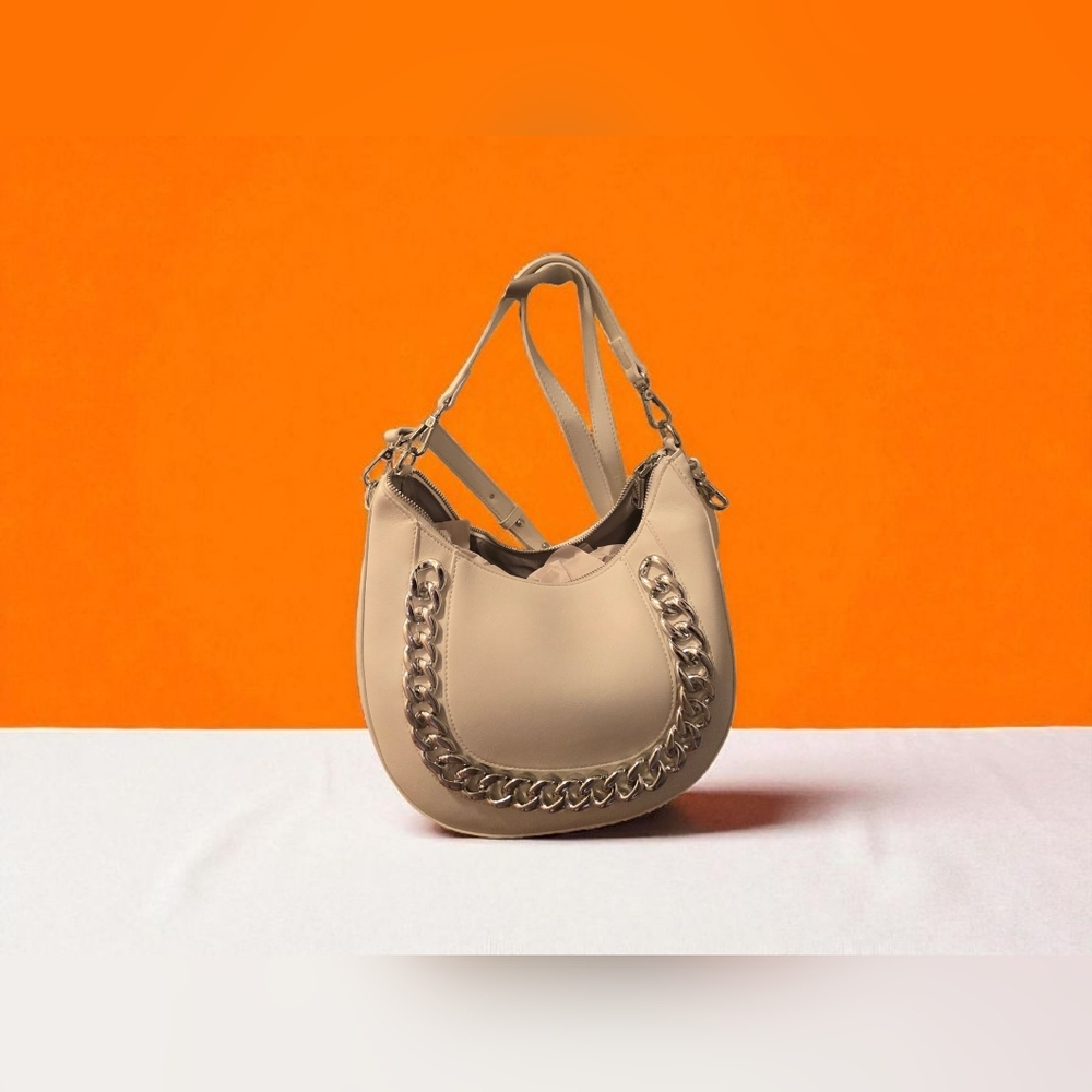Elegant Tan Chain-Embellished Women's Bag